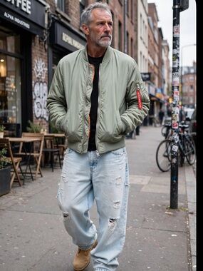 COPY for a unisex listing. Point Zero lined bomber, worn once.